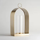 Zlatý kovový lampáš s držiakom. 