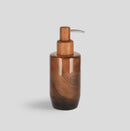 Hnedý dávkovač zo skla a dreva. 