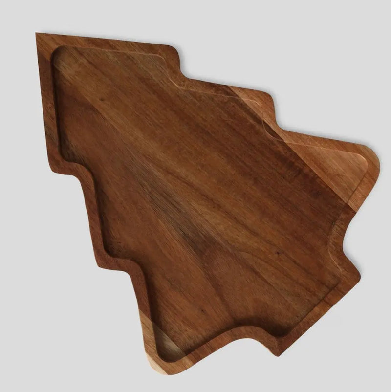 Hnedá drevená vianočná tácka.