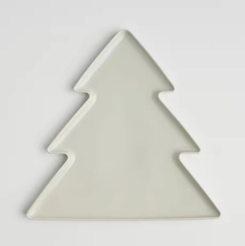Sivá vianočná tácka v podobe stromčeka.