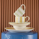 Bielo žltý dezertný tanier z kameniny. 