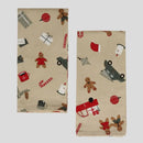 Červeno béžový textilný kôšík s príslušenstvom.