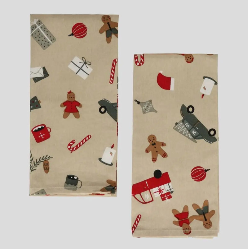 Červeno béžový textilný kôšík s príslušenstvom.