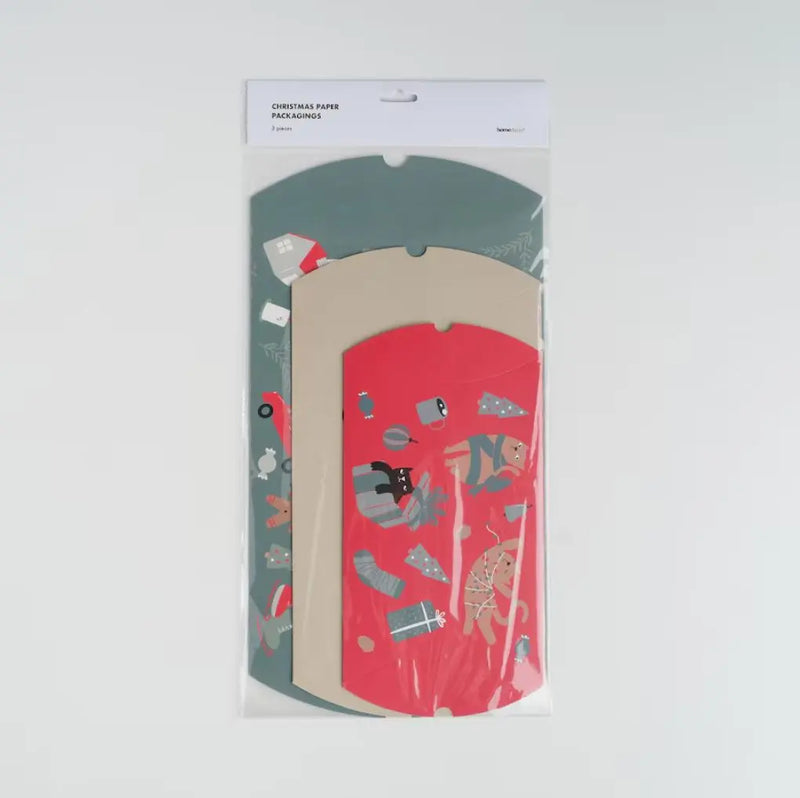 Viacfarebná vianočná sada na balenie darčekov.