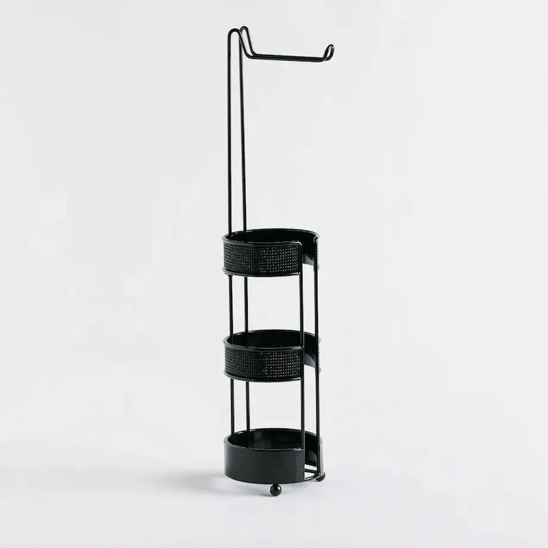 Čierny stojan na toaletný papier.