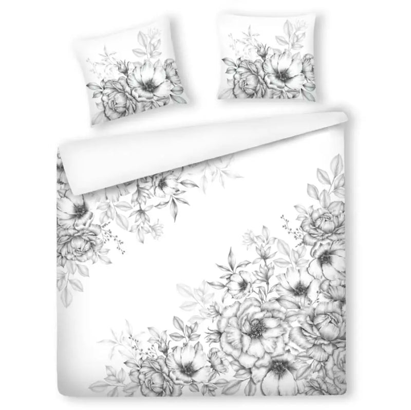 Bielo sivé kvetinové saténové bavlnené obliečky. 
