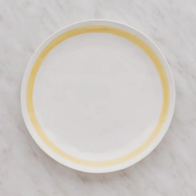 Bielo žltý kameninový plytký tanier. 