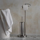 Strieborný stojan na papier s WC kefou.