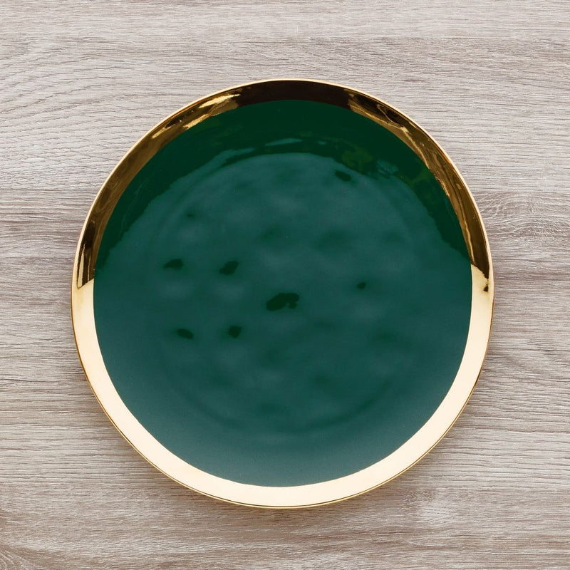 Zeleno zlatý porcelánový dezertný tanier.