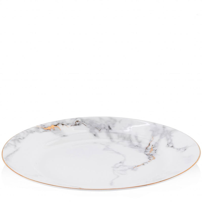 Biely porcelánový plytký tanier so zaujímavou textúrou.